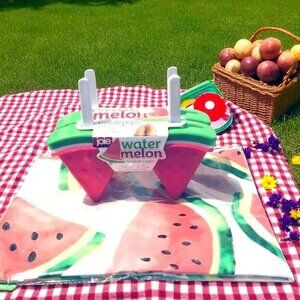 Watermelon Set of 4 Freeze Pops with a Tablecloth.